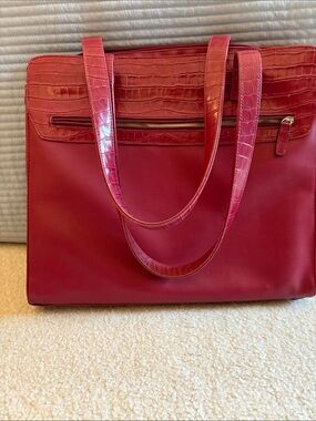 Buxton Stylish Red Women’s Tote Bag with Croc-Texture Trim